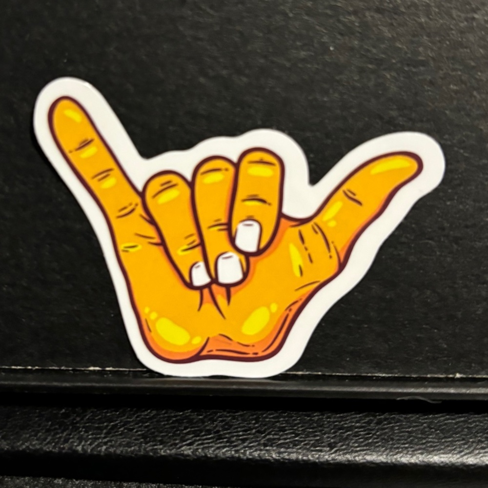 YELLOW HAND " HANG 10" STICKER